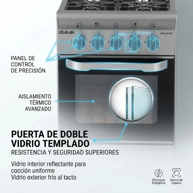 Cocina Industrial Usman 4 Hornallas Acero Inoxidable. - Imagen 2