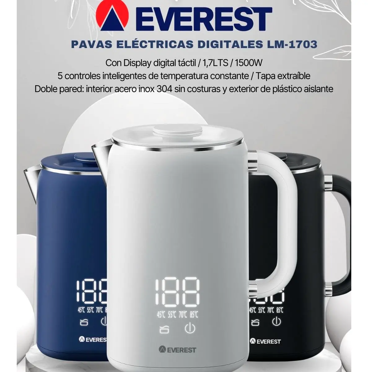 Pava Eléctrica Everest Digital Color Azul - Imagen 2