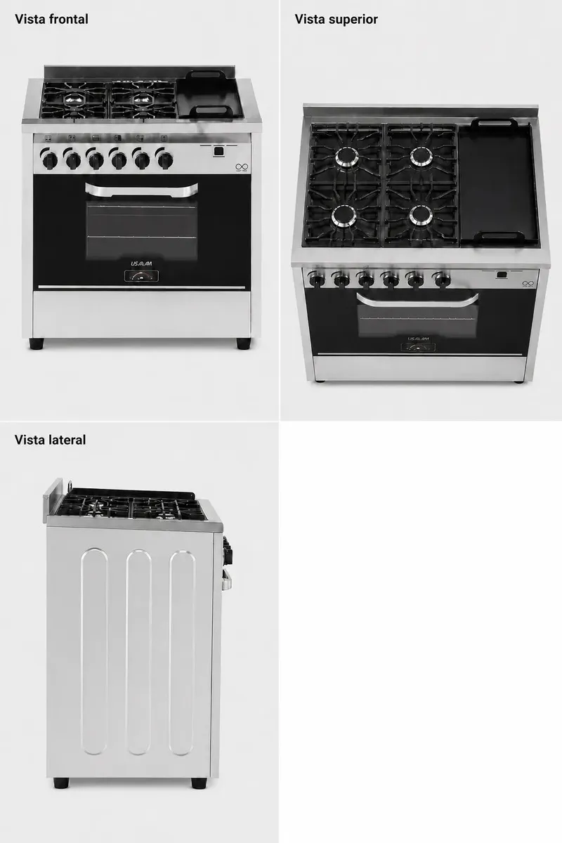 Cocina Industrial Usman 4 Hornallas + Plancha Acero Inox - Imagen 2