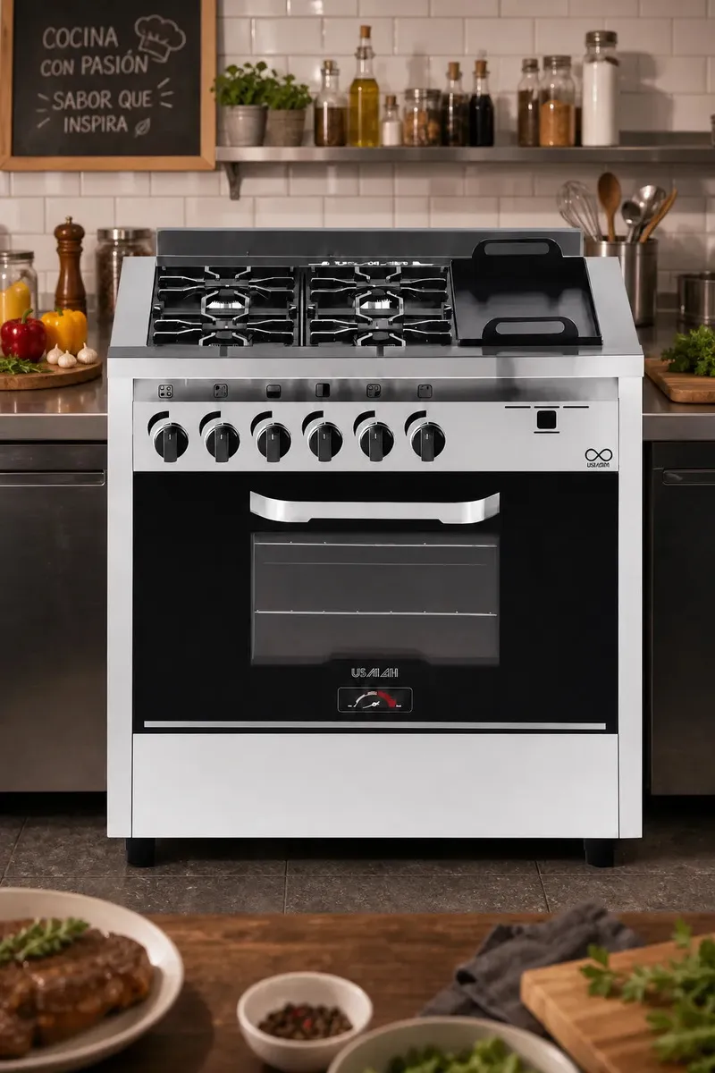 Cocina Industrial Usman 4 Hornallas + Plancha Acero Inox